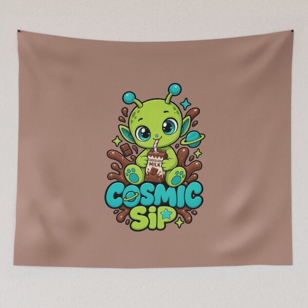Item preview, Cosmic Sip – Cute Alien Drinking Chocolate Milk designed and sold by Aimetoi.
