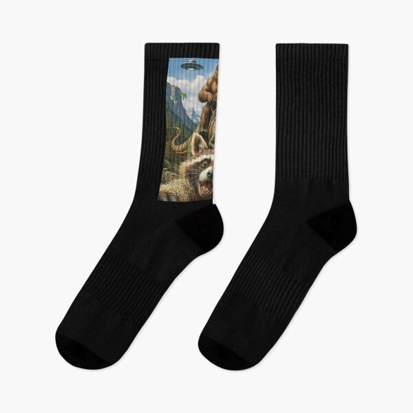Item preview, Raccoon Selfies with Bigfoot riding T-rex and UFO designed and sold by Hedoraxe.
