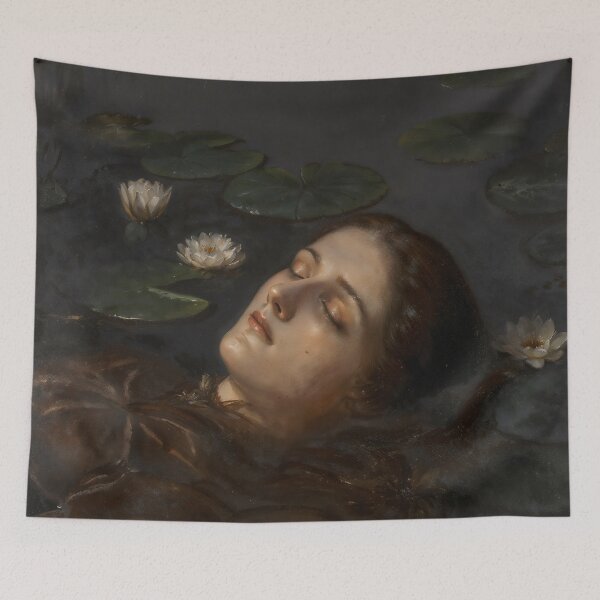 Item preview, Gothic Ophelia Floating In Water Lilies Painting designed and sold by DarkHolyQueen.