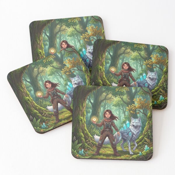 Item preview, Enchanted Forest Fantasy Explorer Girl and Crystal Wolf designed and sold by ElenMart.