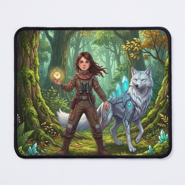 Item preview, Enchanted Forest Fantasy Explorer Girl and Crystal Wolf designed and sold by ElenMart.