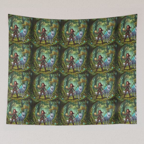 Item preview, Enchanted Forest Fantasy Explorer Girl and Crystal Wolf designed and sold by ElenMart.
