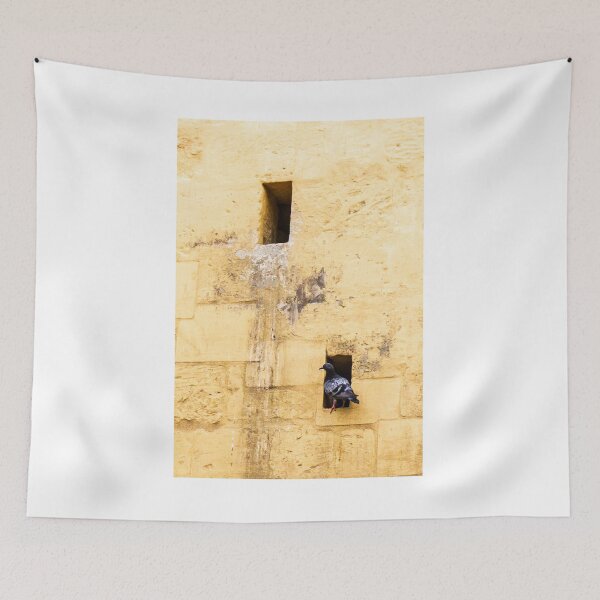 Item preview, Pigeon Resting in a Small Window Opening on a Rustic Yellow Wall designed and sold by Nmallia.