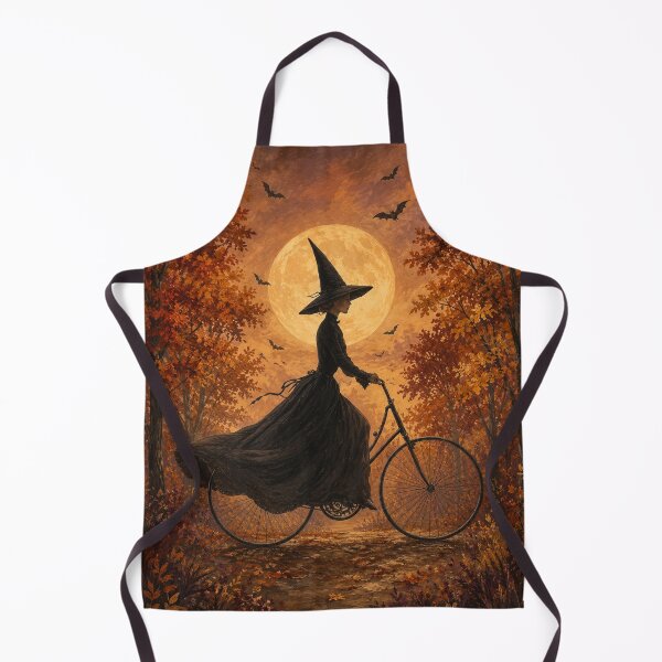 Item preview, Autumn Moon Witch Bicycle Painting – Vintage Halloween Forest Art designed and sold by SezzyDesigns.