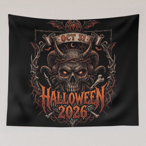 Item preview, : Horned Demon Skull Oct 31 Halloween 2026 designed and sold by DarkOriginArts.