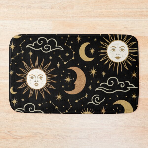 Item preview, Vintage Gold Celestial Sun Moon and Stars Mystic Pattern Black designed and sold by QCena.