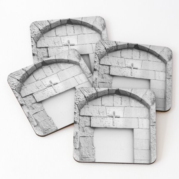 Item preview, Rustic Stone Entrance with Cross Symbol in Black and White designed and sold by Nmallia.