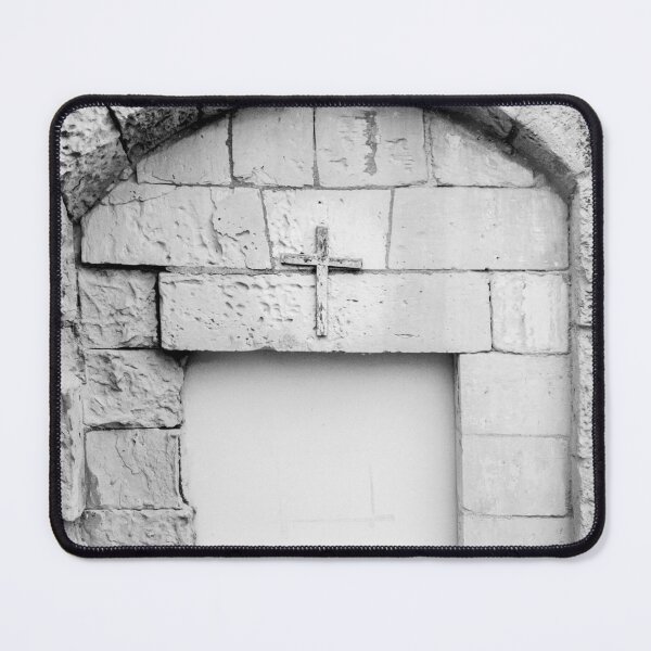 Item preview, Rustic Stone Entrance with Cross Symbol in Black and White designed and sold by Nmallia.