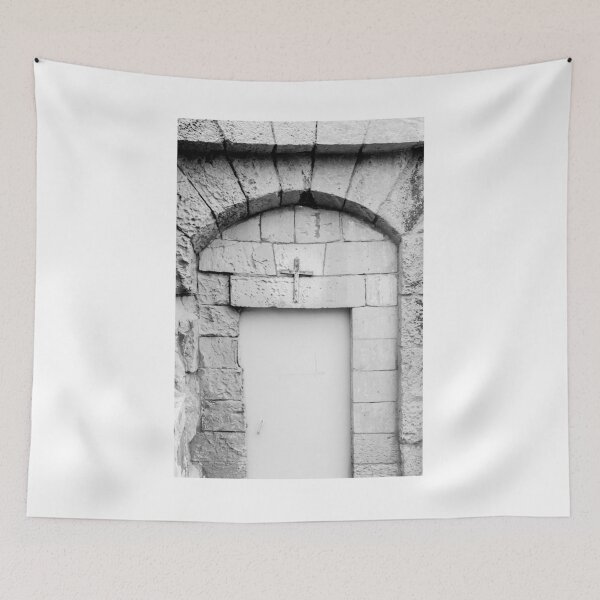 Item preview, Rustic Stone Entrance with Cross Symbol in Black and White designed and sold by Nmallia.