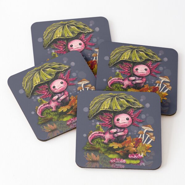 Item preview, Axolotl Under Leaf Umbrella Autumn Art designed and sold by ArtistsAtticWI.