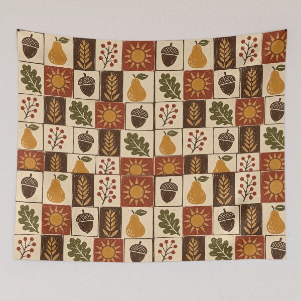 Item preview, Harvest Blocks – Folk Art Autumn Linocut Pattern designed and sold by astersgraphics.
