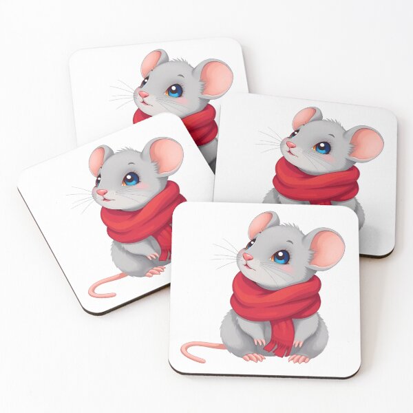 Item preview, Cute kawaii grey mouse wearing a cozy red scarf designed and sold by ChameleonStars.