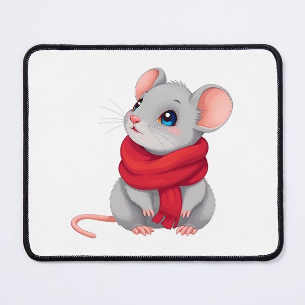 Item preview, Cute kawaii grey mouse wearing a cozy red scarf designed and sold by ChameleonStars.