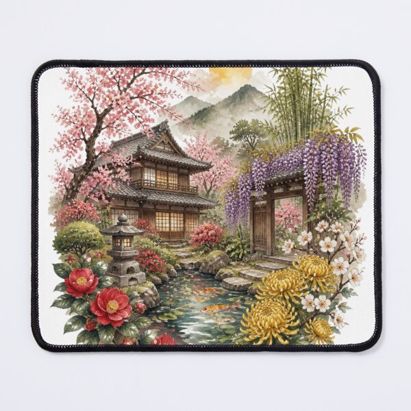 Item preview, Japanese Garden House Cherry Blossom Botanical Design designed and sold by VaneDesings.
