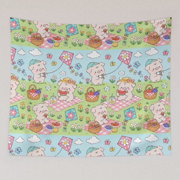 Item preview, Piggy Flower Kite Picnic Pattern designed and sold by Soft Berry Studio.
