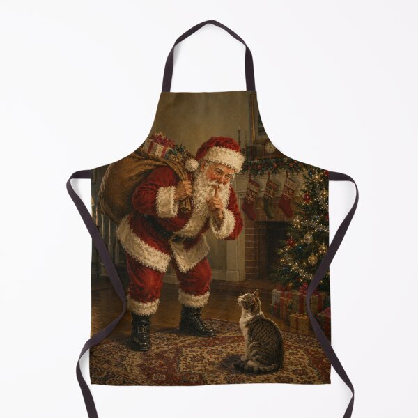 Item preview, Santa Shushing the Cat – Funny Vintage Christmas Eve Art designed and sold by GSizzle1.