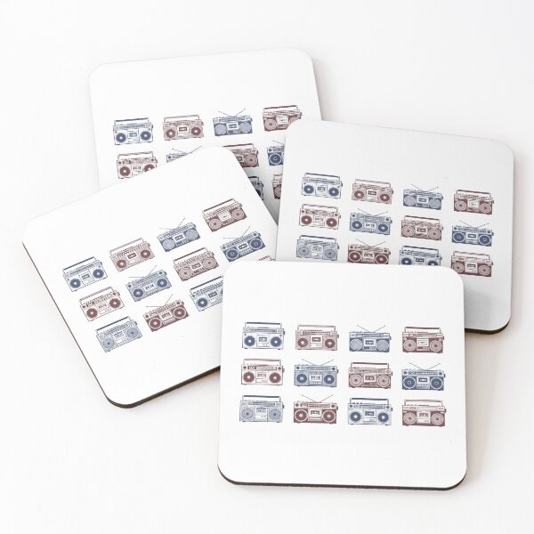 Item preview, Retro Boombox Grid Pattern Two Tone 80s Woodcut Linocut Art designed and sold by KiwiRider.