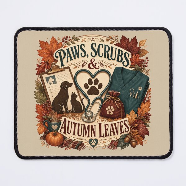 Item preview, Paws Scrubs & Autumn Leaves – Fall Veterinarian Vet Tech Design designed and sold by astersgraphics.