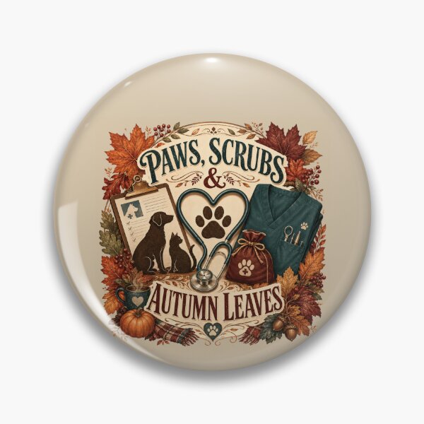 Item preview, Paws Scrubs & Autumn Leaves – Fall Veterinarian Vet Tech Design designed and sold by astersgraphics.