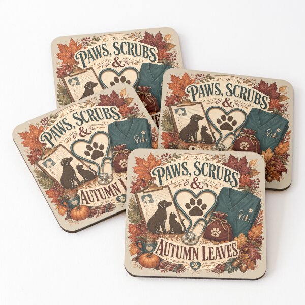 Item preview, Paws Scrubs & Autumn Leaves – Fall Veterinarian Vet Tech Design designed and sold by astersgraphics.