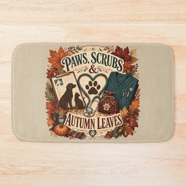Item preview, Paws Scrubs & Autumn Leaves – Fall Veterinarian Vet Tech Design designed and sold by astersgraphics.