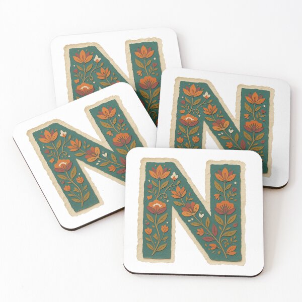 Item preview,  Decorative teal Floral Letter N Folk Art Monogram designed and sold by ITCHAWAWAA.