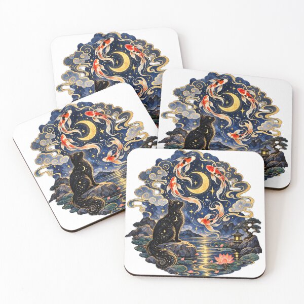 Item preview, Mystical Cat Koi Fish Moon designed and sold by uniquelyArtiary.