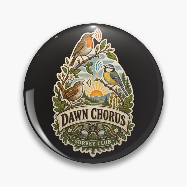 Item preview, Dawn Chorus Survey Club – Retro Birding & Birdwatching Badge designed and sold by Golden Era Studio.