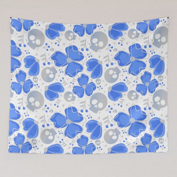 Item preview, Blue Skulls and Stars in Wildflower Meadow on white designed and sold by studioaudrea.