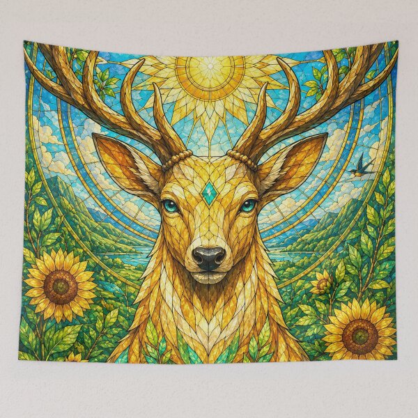 Item preview, The Guardian of Summer – Stained Glass Sun Deer designed and sold by Pixel Otaku Gallery.