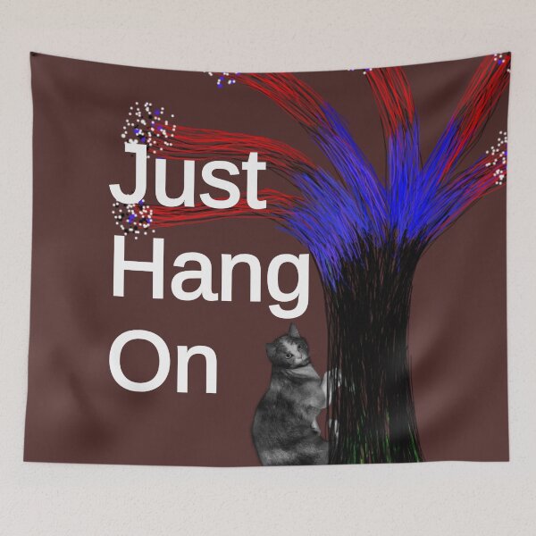 Item preview, Funny Cat Hanging on Tree Just Hang On Motivational Art designed and sold by AWADHESH  CHAURASIA.