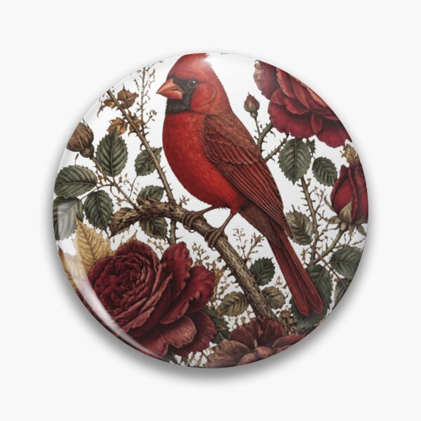 Item preview, Cardinal and Dark Red Roses | Vintage Botanical Bird  designed and sold by VaneDesings.