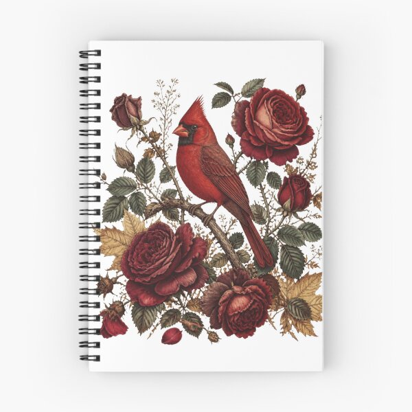Item preview, Cardinal and Dark Red Roses | Vintage Botanical Bird  designed and sold by VaneDesings.