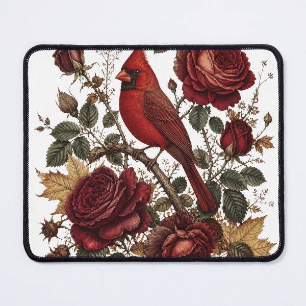 Item preview, Cardinal and Dark Red Roses | Vintage Botanical Bird  designed and sold by VaneDesings.