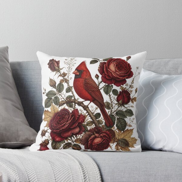 Item preview, Cardinal and Dark Red Roses | Vintage Botanical Bird  designed and sold by VaneDesings.
