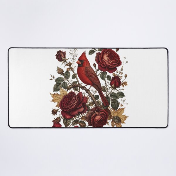 Item preview, Cardinal and Dark Red Roses | Vintage Botanical Bird  designed and sold by VaneDesings.
