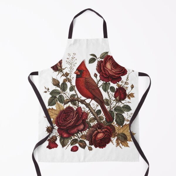 Item preview, Cardinal and Dark Red Roses | Vintage Botanical Bird  designed and sold by VaneDesings.