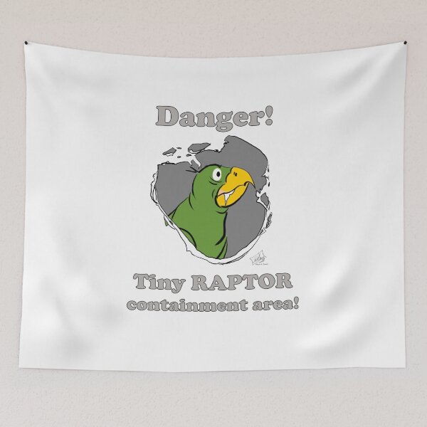 Item preview, Danger! Tiny Raptor Contaiment Area! Green Parrot designed and sold by Laughing Parrot Studio.