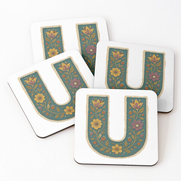 Item preview, Teal Mustard Terracotta Floral Monogram Letter U designed and sold by ITCHAWAWAA.