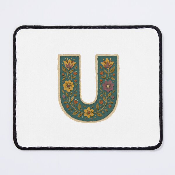 Item preview, Teal Mustard Terracotta Floral Monogram Letter U designed and sold by ITCHAWAWAA.