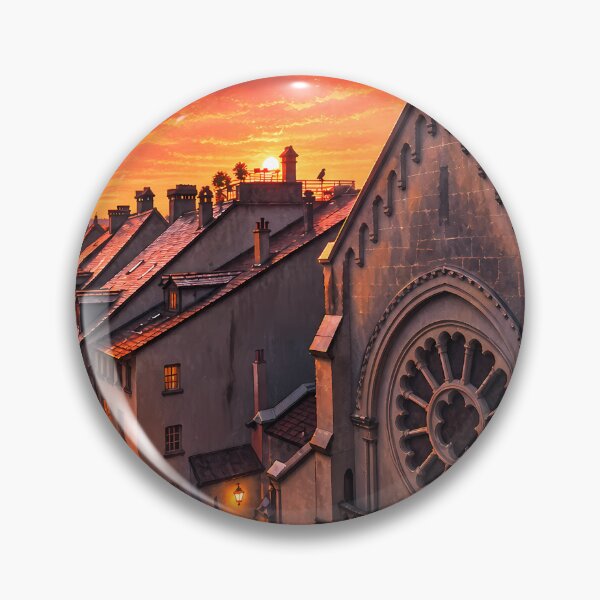 Item preview, Gothic Cathedral Sunset Street Digital Watercolor Art designed and sold by SlavaArt.