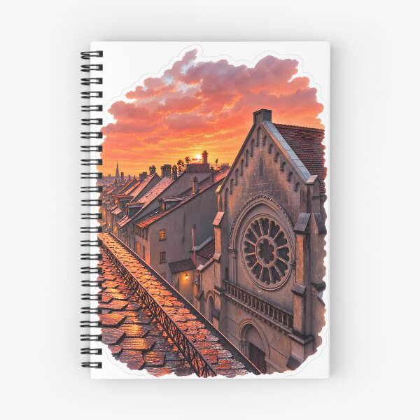 Item preview, Gothic Cathedral Sunset Street Digital Watercolor Art designed and sold by SlavaArt.