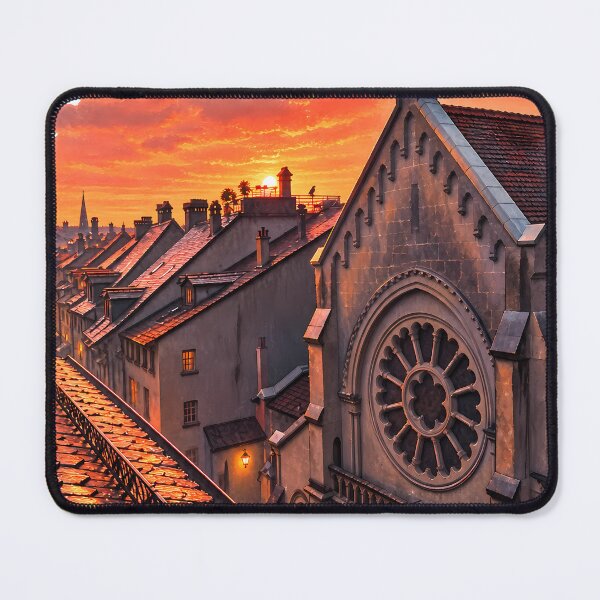 Item preview, Gothic Cathedral Sunset Street Digital Watercolor Art designed and sold by SlavaArt.