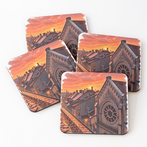 Item preview, Gothic Cathedral Sunset Street Digital Watercolor Art designed and sold by SlavaArt.