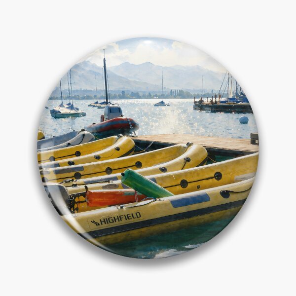 Item preview, Lake Thun Yellow Boats Digital Watercolor Art designed and sold by SlavaArt.