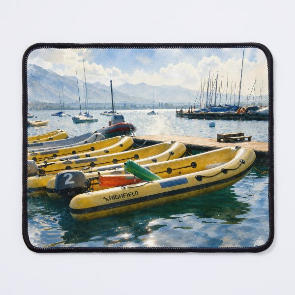 Item preview, Lake Thun Yellow Boats Digital Watercolor Art designed and sold by SlavaArt.