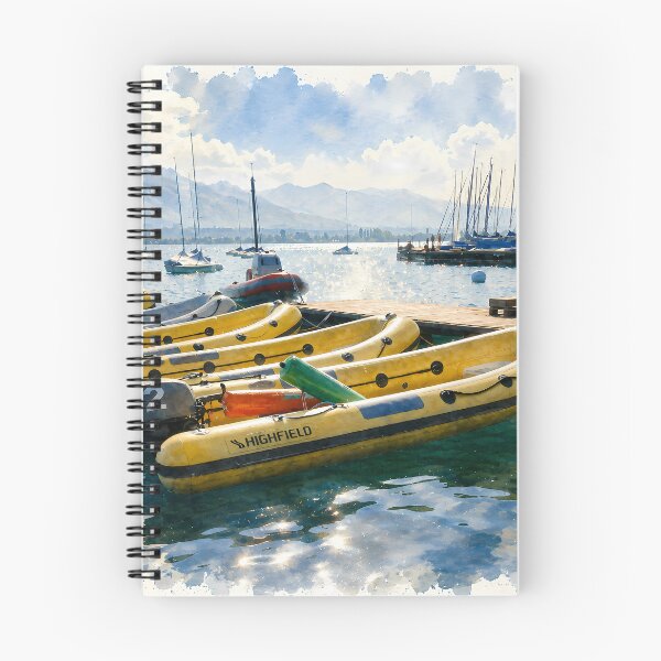 Item preview, Lake Thun Yellow Boats Digital Watercolor Art designed and sold by SlavaArt.
