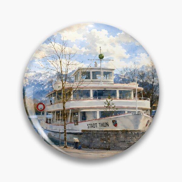Item preview, Lake Thun Steamboat Digital Watercolor Art designed and sold by SlavaArt.