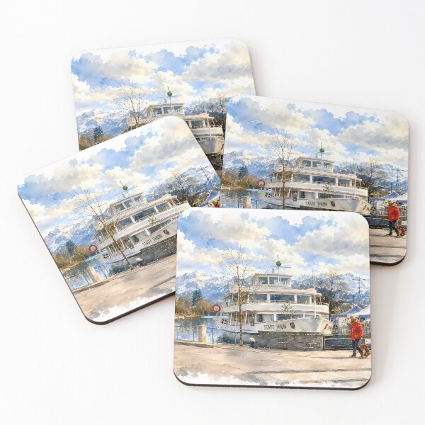 Item preview, Lake Thun Steamboat Digital Watercolor Art designed and sold by SlavaArt.