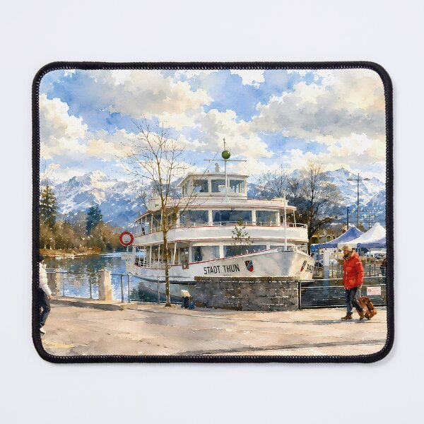 Item preview, Lake Thun Steamboat Digital Watercolor Art designed and sold by SlavaArt.
